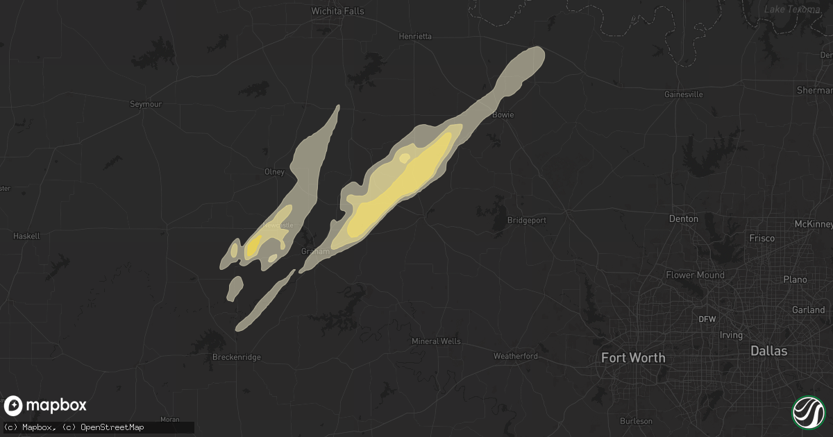 Hail map in Jacksboro, TX on March 3, 2025