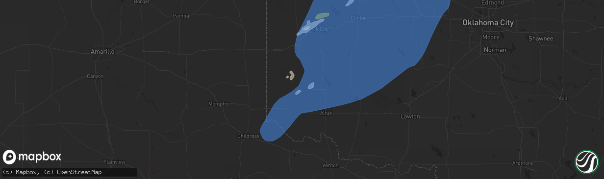 Hail map in Mangum, OK on March 3, 2025