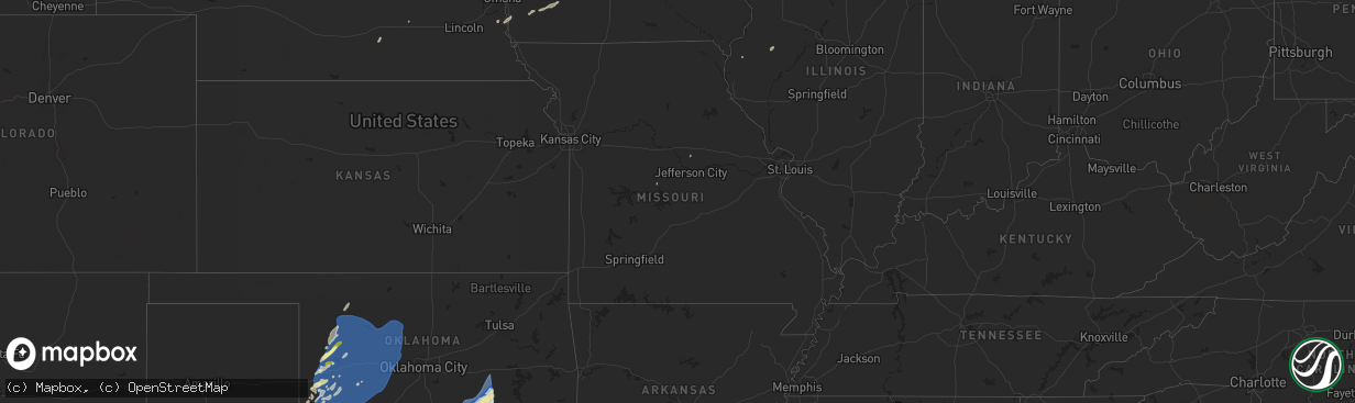 Hail map in Missouri on March 3, 2025