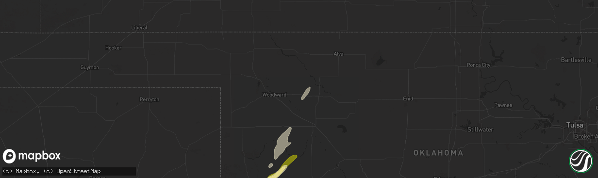 Hail map in Mooreland, OK on March 3, 2025