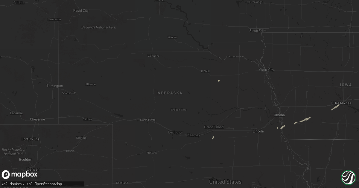 Hail map in Nebraska on March 3, 2025
