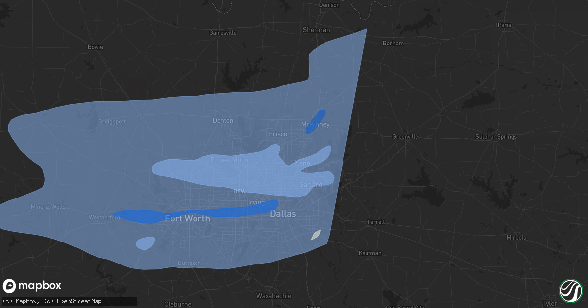 Hail map in Plano, TX on March 3, 2025
