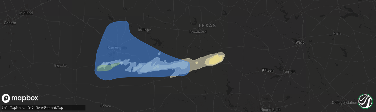 Hail map in Rochelle, TX on March 3, 2025