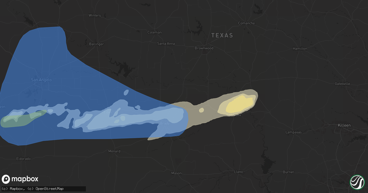 Hail map in Rochelle, TX on March 3, 2025