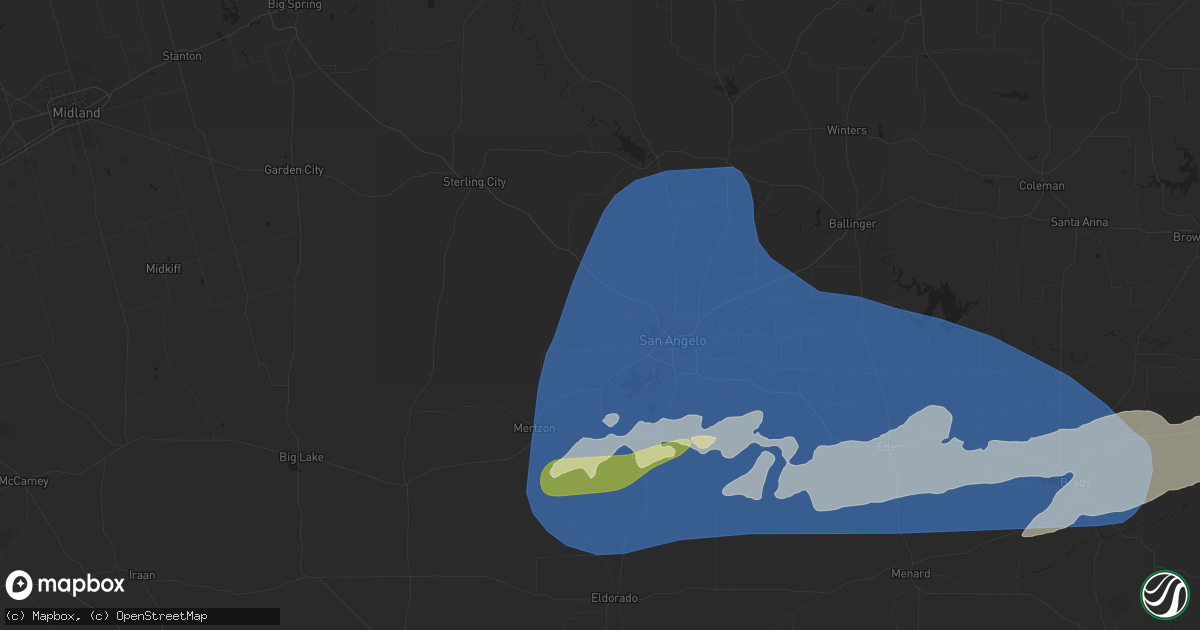 Hail map in San Angelo, TX on March 3, 2025