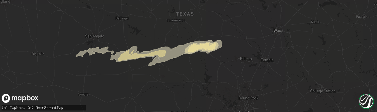 Hail map in San Saba, TX on March 3, 2025