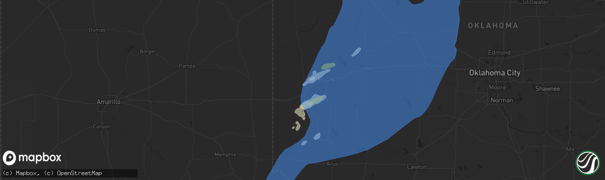 Hail map in Sayre, OK on March 3, 2025