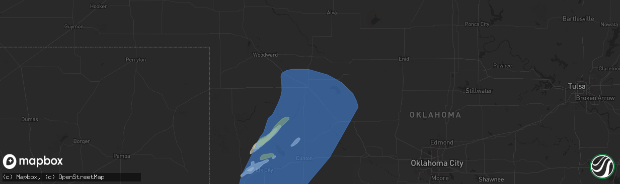 Hail map in Seiling, OK on March 3, 2025