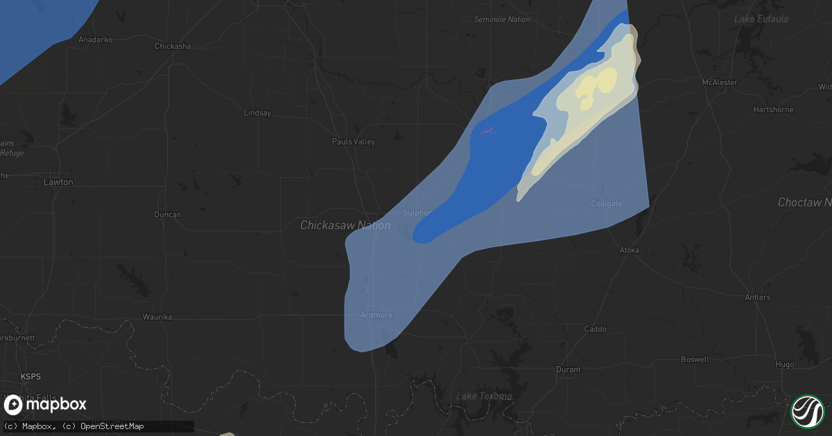 Hail map in Sulphur, OK on March 3, 2025