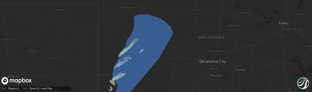 Hail map in Thomas, OK on March 3, 2025