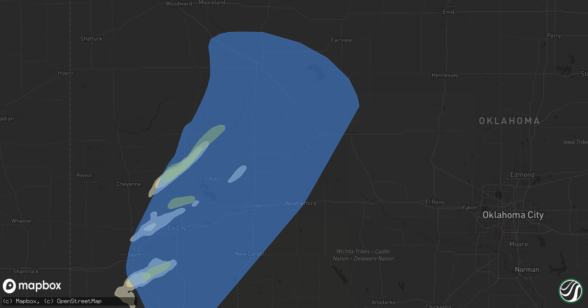 Hail map in Thomas, OK on March 3, 2025