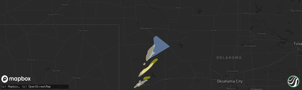 Hail map in Vici, OK on March 3, 2025