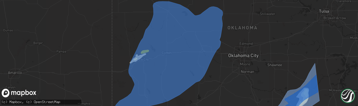 Hail map in Weatherford, OK on March 3, 2025