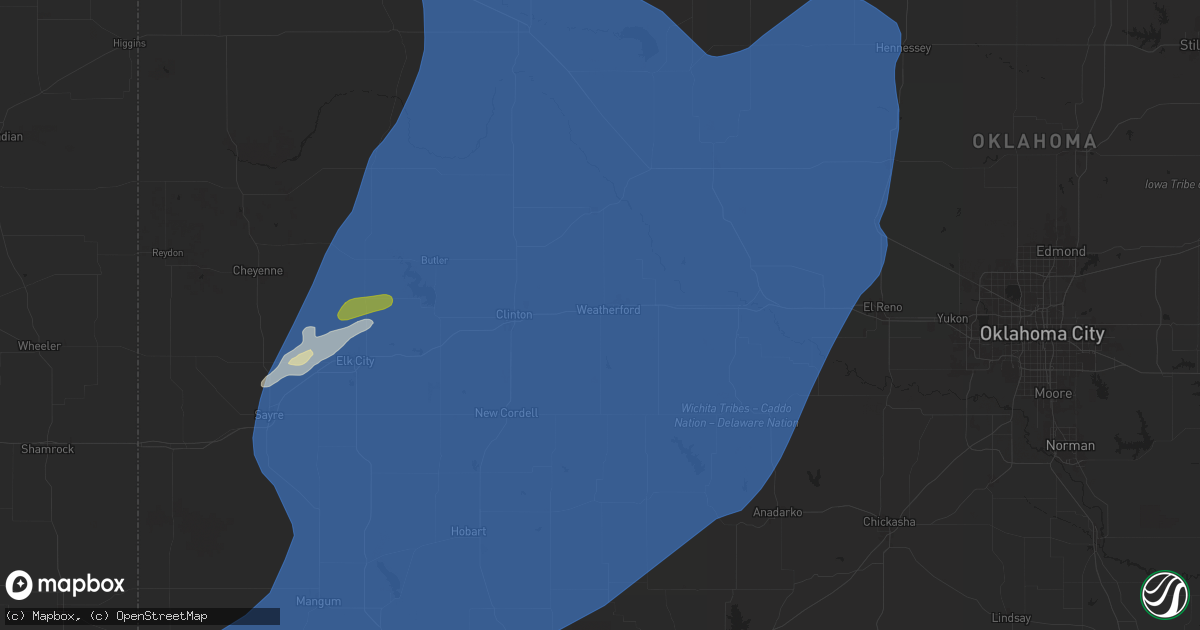 Hail map in Weatherford, OK on March 3, 2025