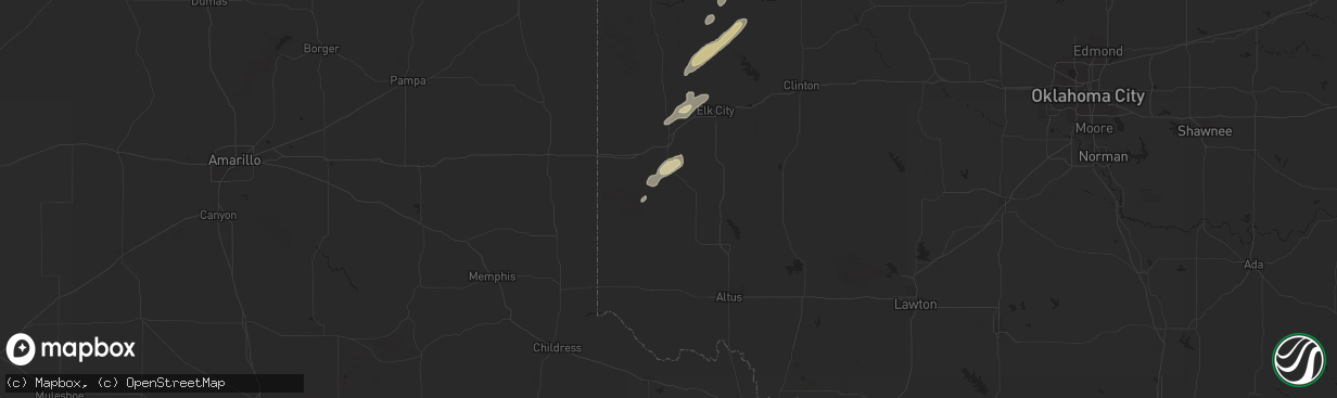 Hail map in Willow, OK on March 3, 2025