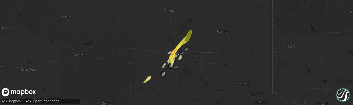 Hail map in Amarillo, TX on March 3, 2026