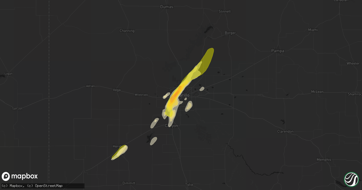 Hail map in Amarillo, TX on March 3, 2026