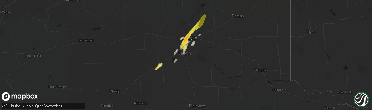 Hail map in Canyon, TX on March 3, 2026