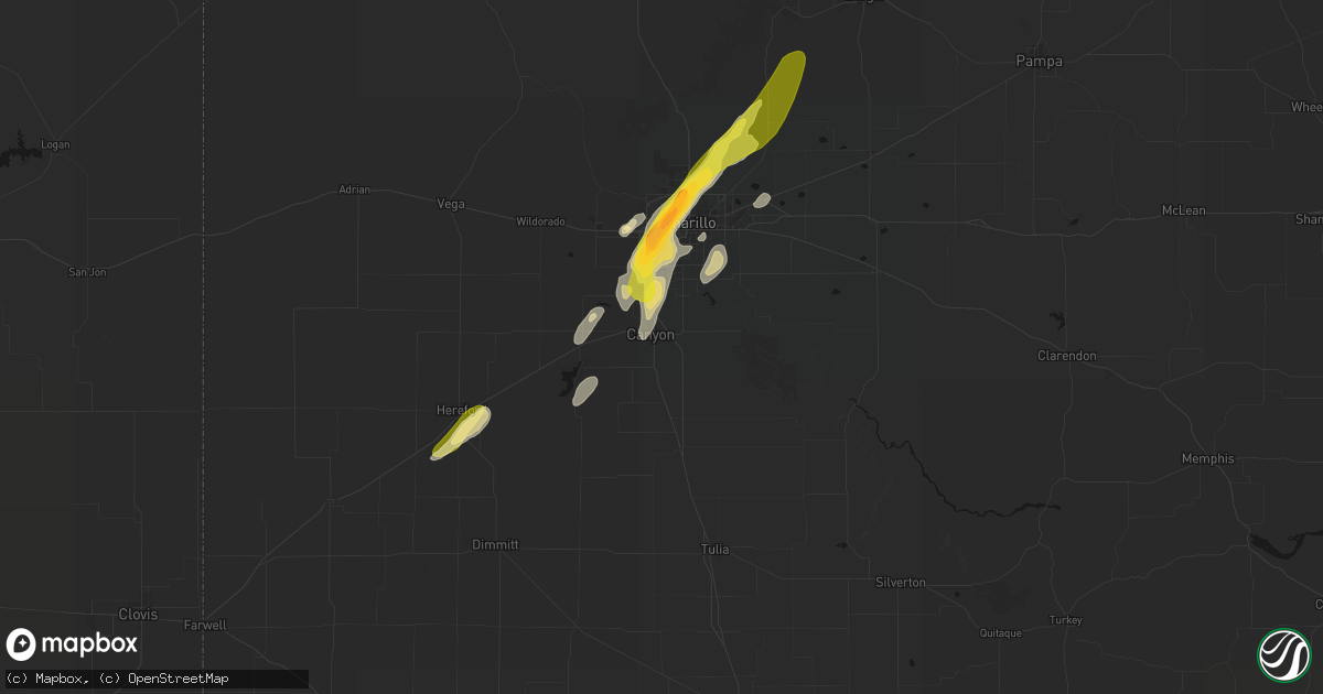 Hail map in Canyon, TX on March 3, 2026