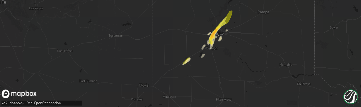 Hail map in Hereford, TX on March 3, 2026