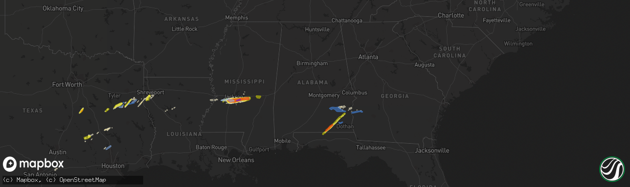 Hail map in Alabama on March 4, 2020