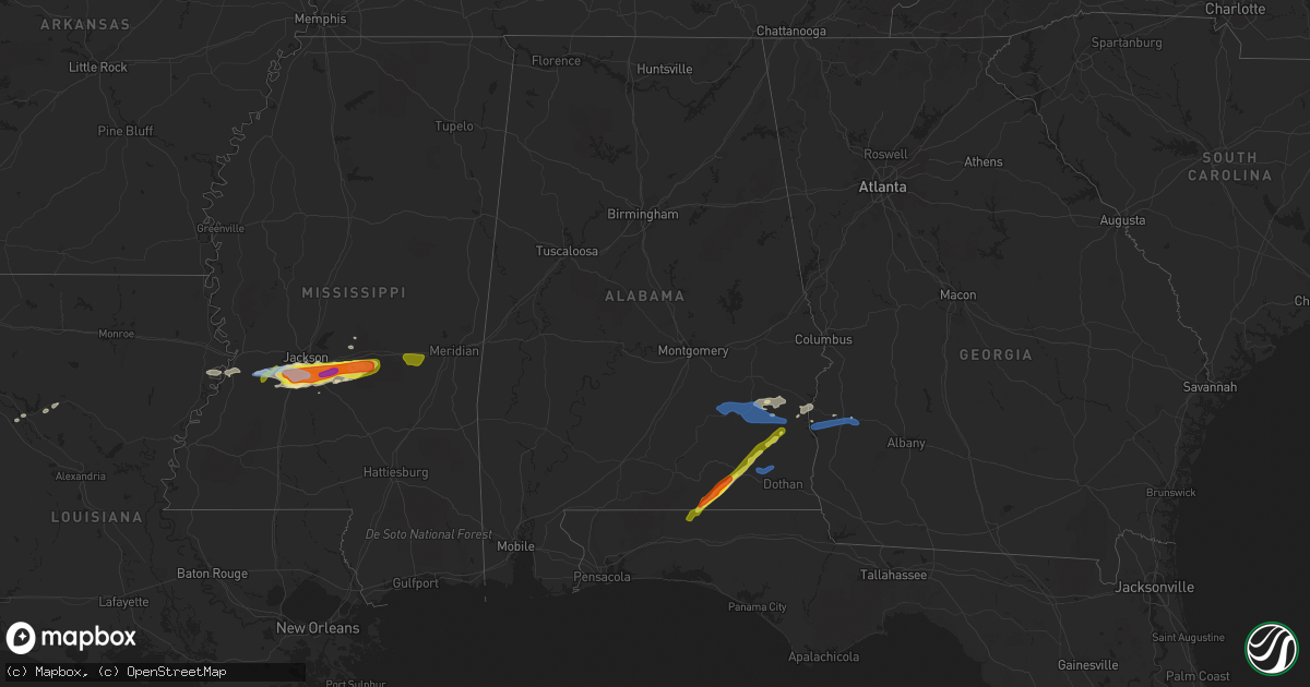 Hail map in Alabama on March 4, 2020