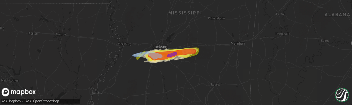 Hail map in Brandon, MS on March 4, 2020