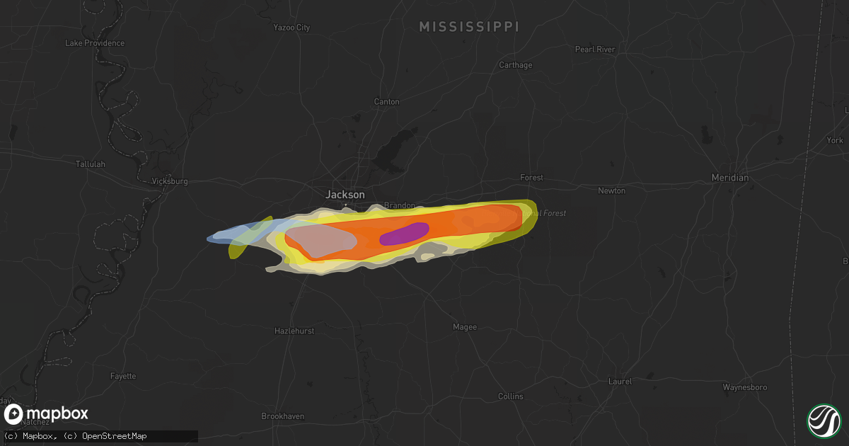 Hail map in Brandon, MS on March 4, 2020