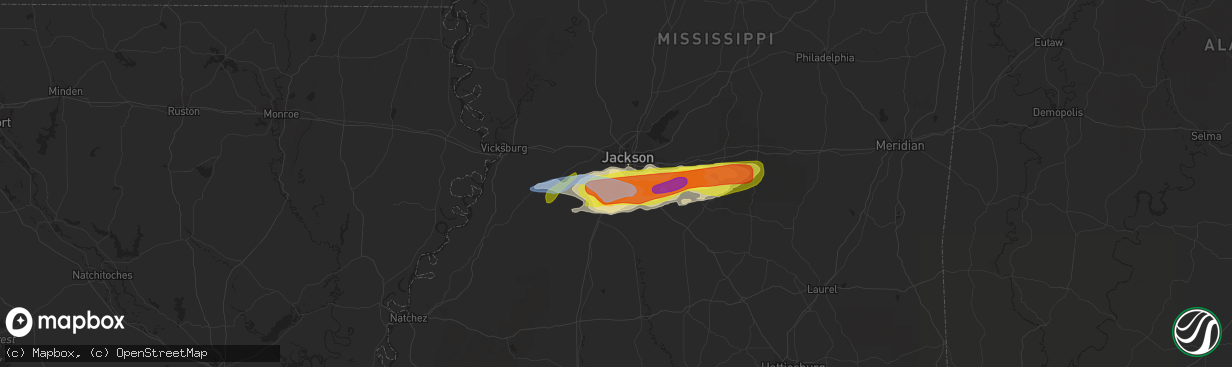 Hail map in Byram, MS on March 4, 2020