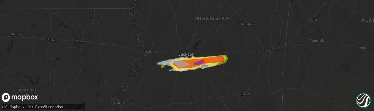 Hail map in Jackson, MS on March 4, 2020