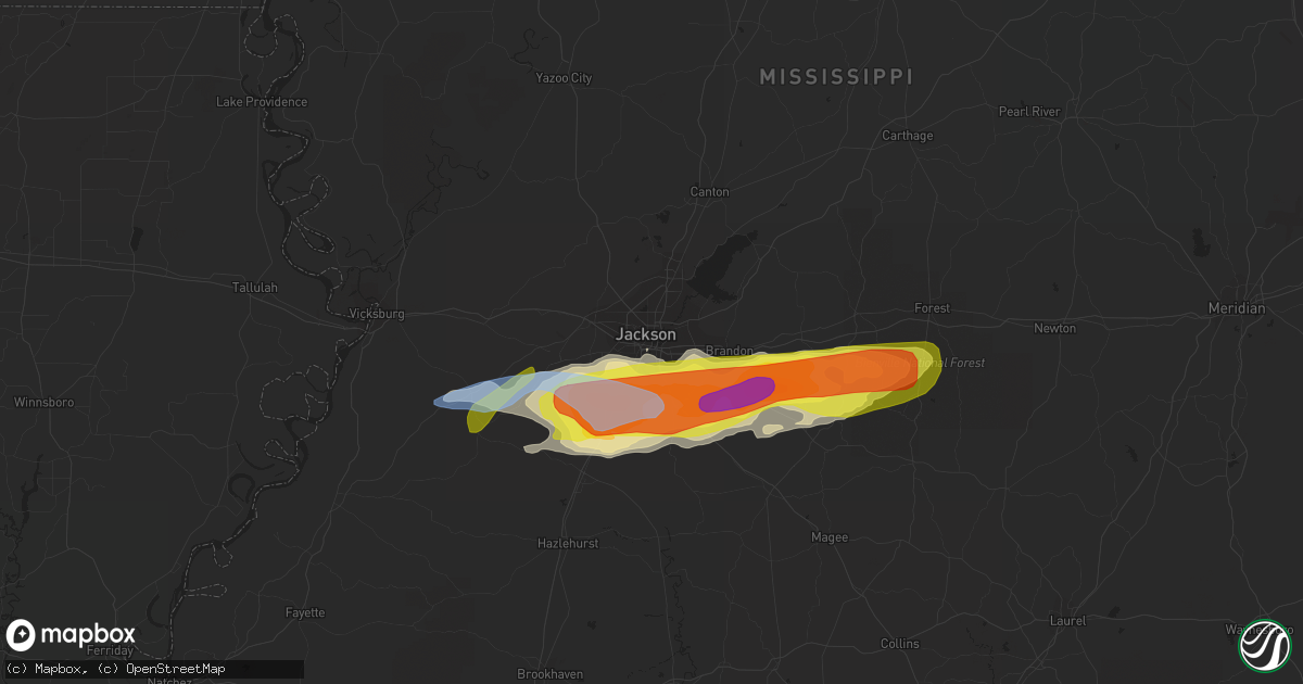 Hail map in Jackson, MS on March 4, 2020