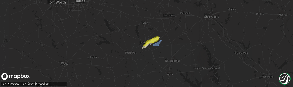 Hail map in Jacksonville, TX on March 4, 2020