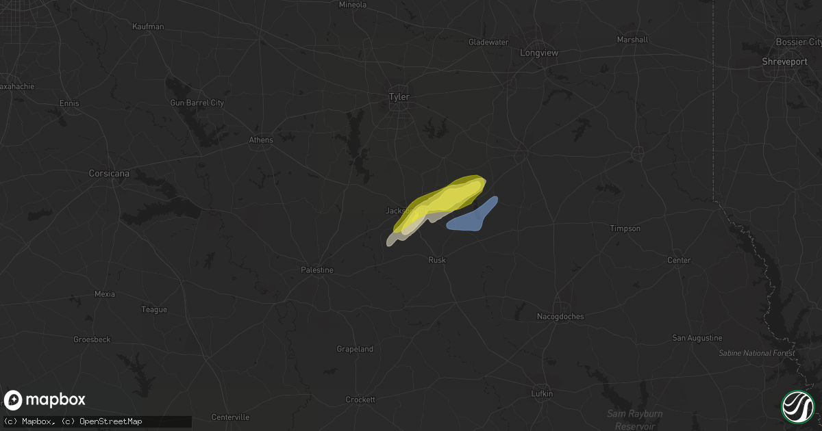 Hail map in Jacksonville, TX on March 4, 2020