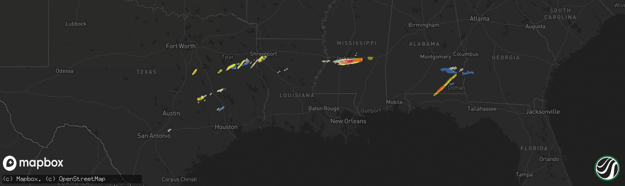 Hail map in Louisiana on March 4, 2020