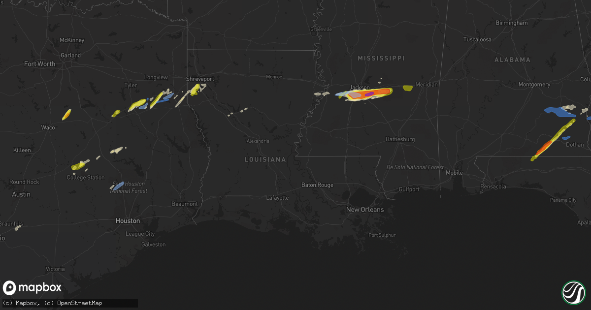 Hail map in Louisiana on March 4, 2020