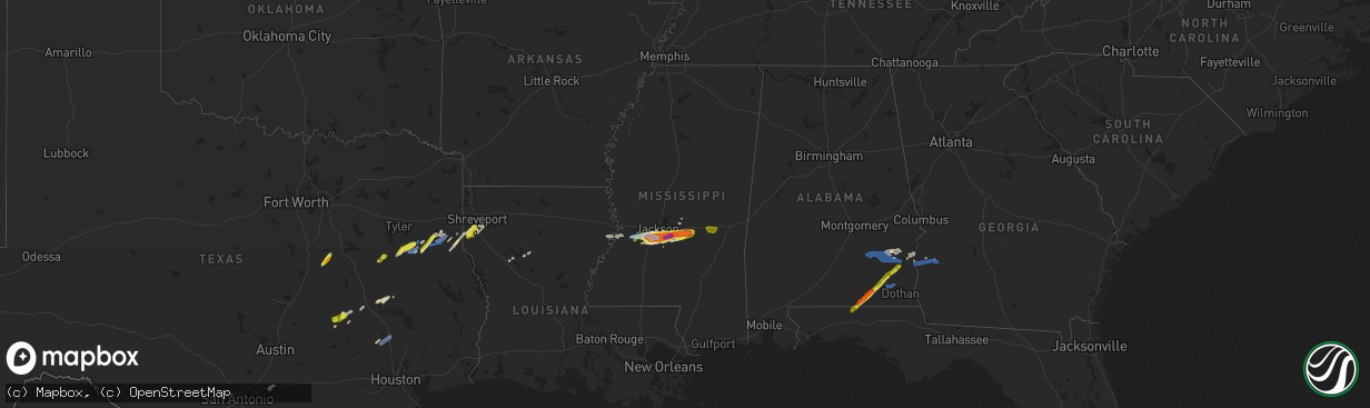 Hail map in Mississippi on March 4, 2020