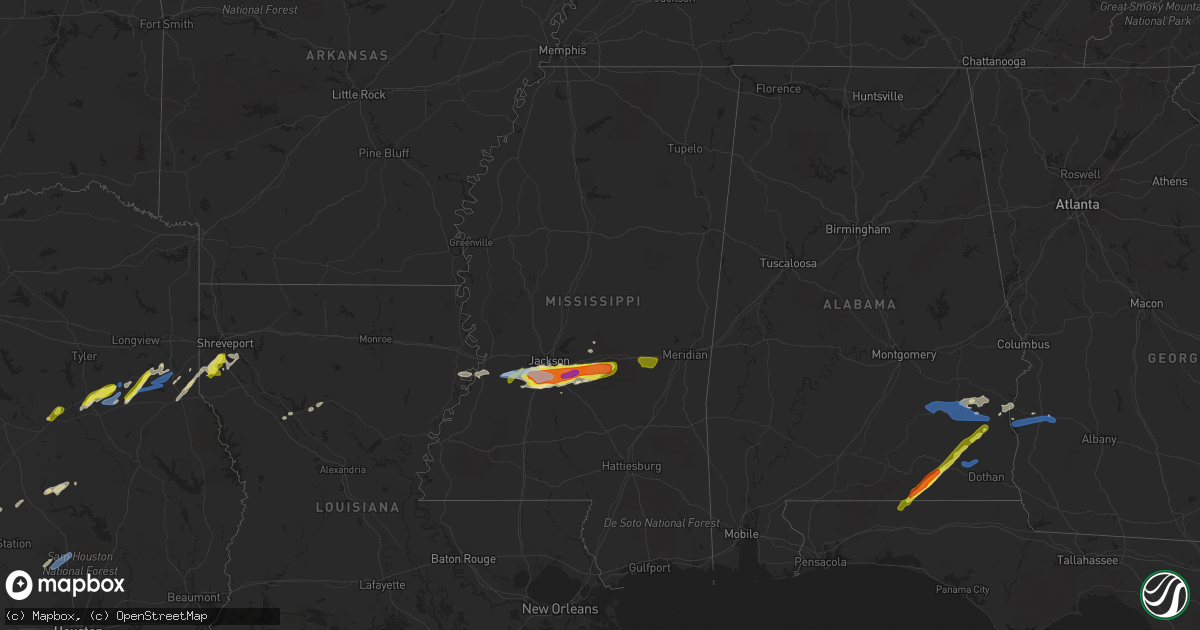 Hail map in Mississippi on March 4, 2020