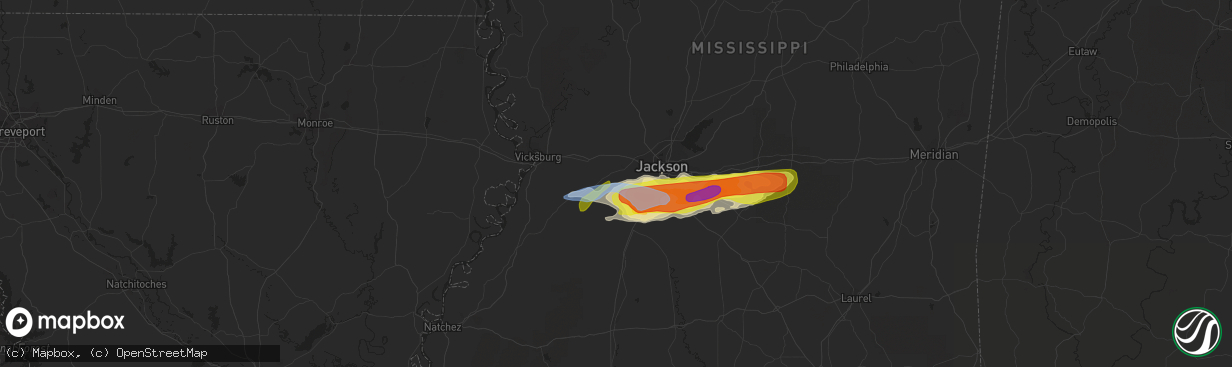 Hail map in Raymond, MS on March 4, 2020