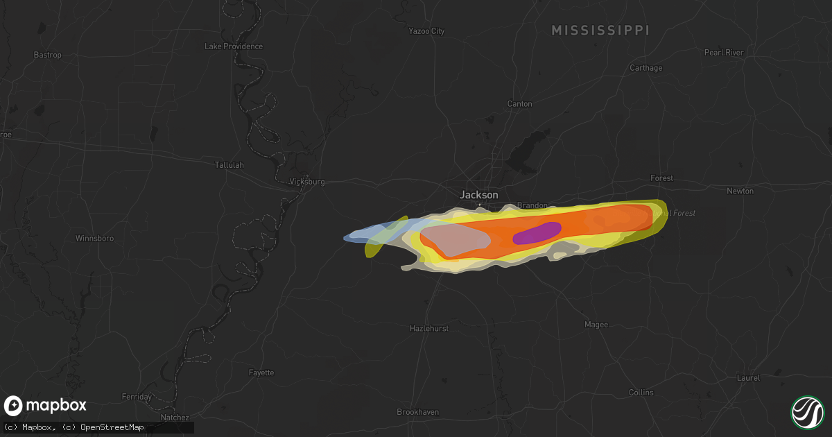 Hail map in Raymond, MS on March 4, 2020