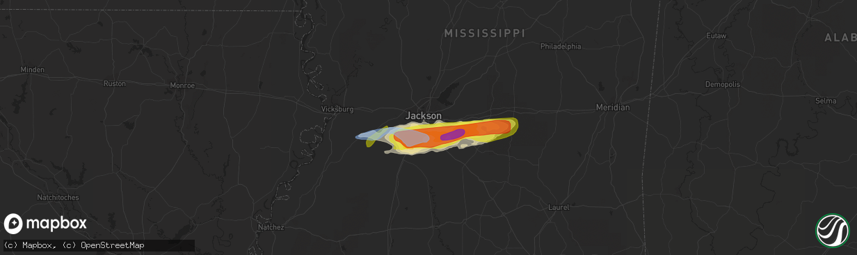 Hail map in Richland, MS on March 4, 2020