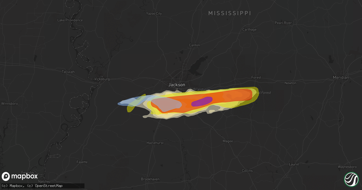 Hail map in Richland, MS on March 4, 2020