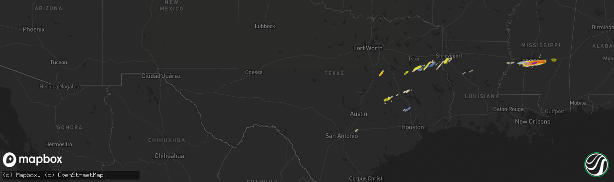 Hail map in Texas on March 4, 2020