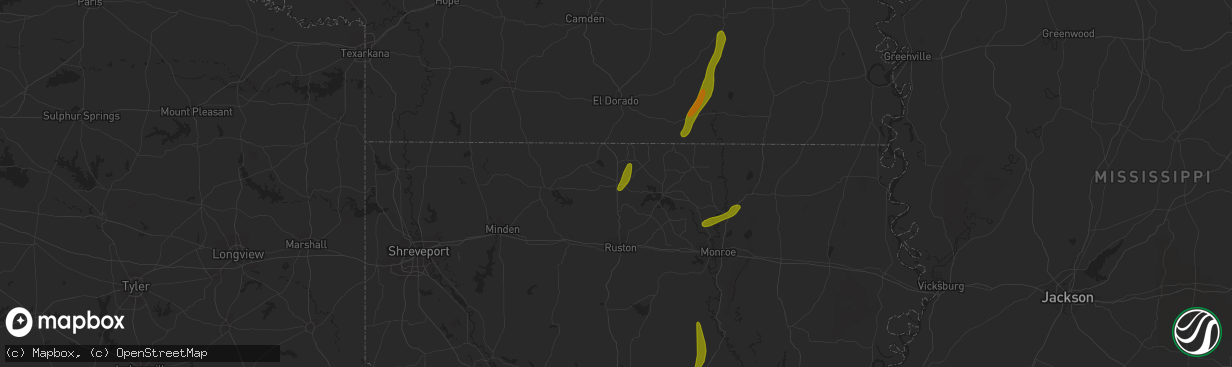 Hail map in Bernice, LA on March 4, 2024