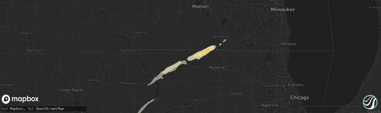 Hail map in Dakota, IL on March 4, 2024