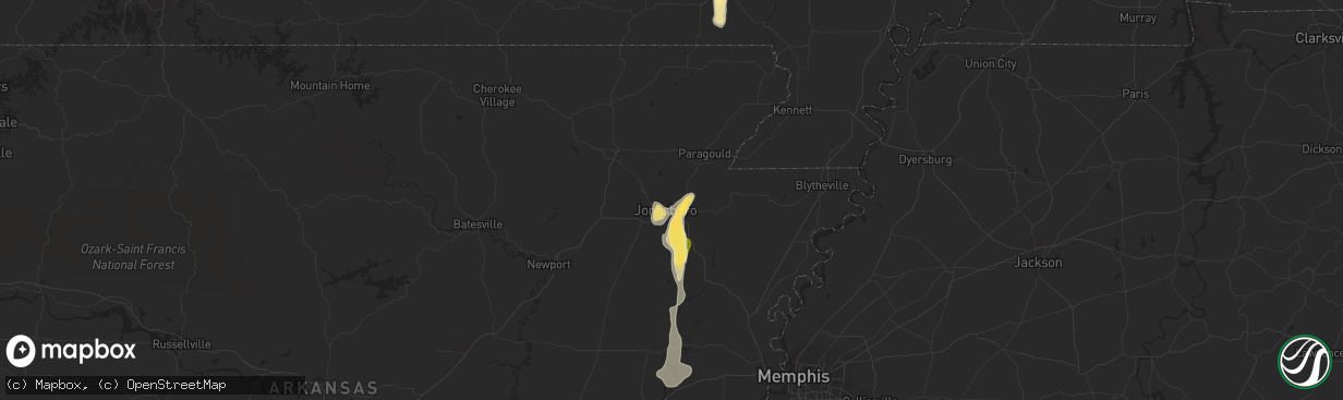 Hail map in Jonesboro, AR on March 4, 2024