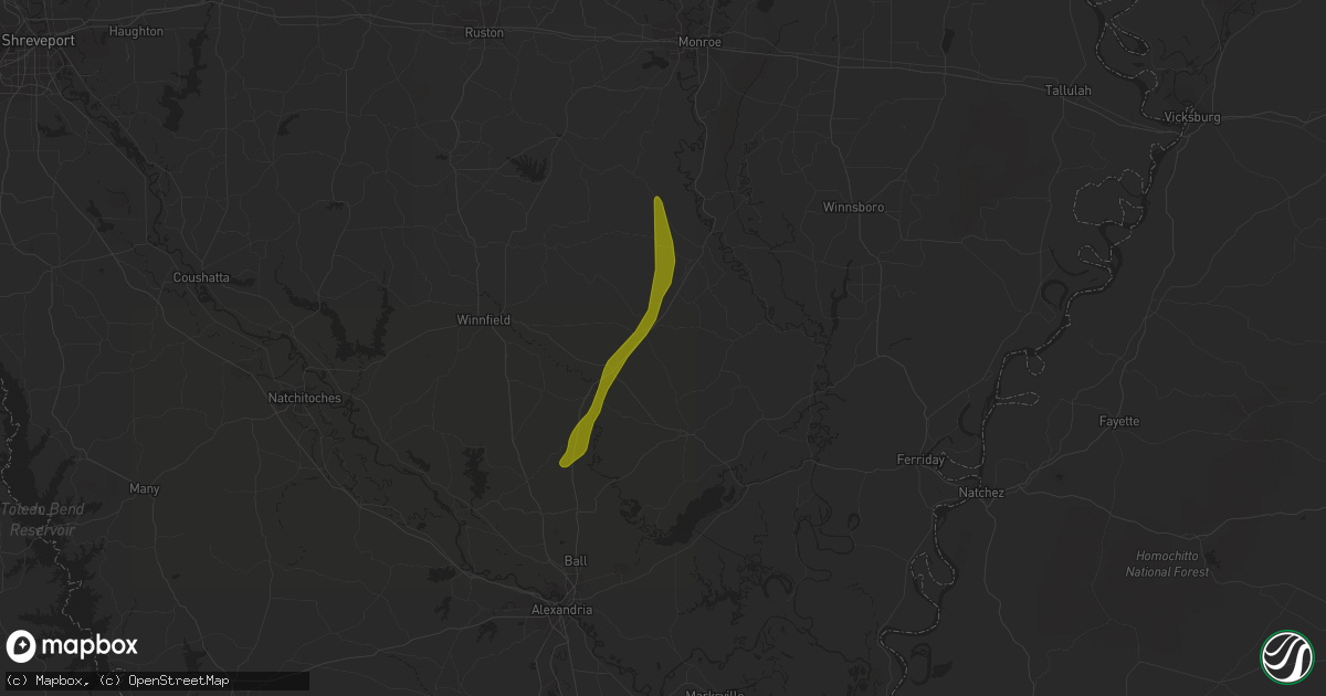 Hail map in Olla, LA on March 4, 2024