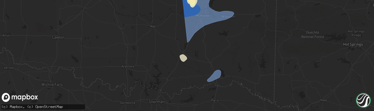 Hail map in Atoka, OK on March 4, 2025