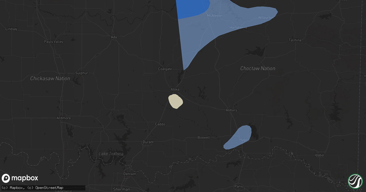 Hail map in Atoka, OK on March 4, 2025