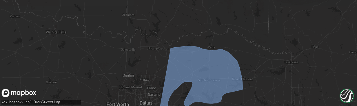 Hail map in Bonham, TX on March 4, 2025