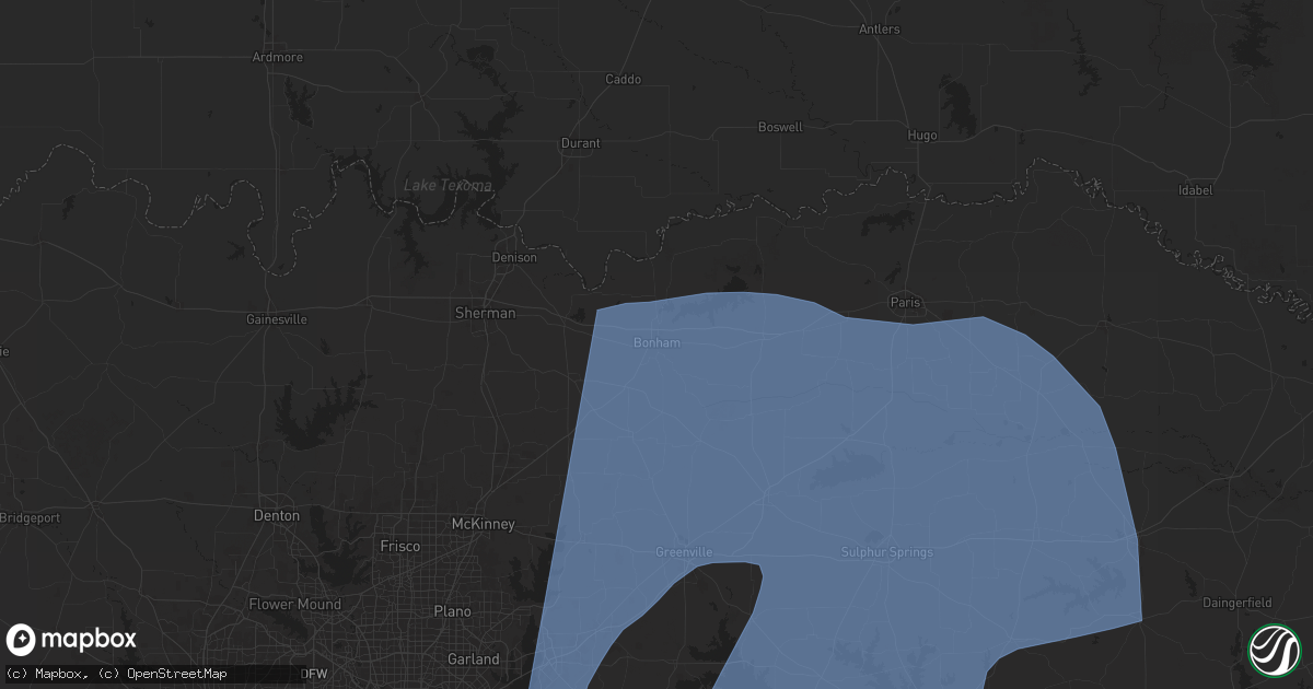Hail map in Bonham, TX on March 4, 2025